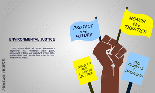 Advocating for environmental justice: Collective hand and flag
