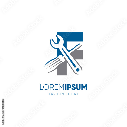 Letter F Screwdriver and Wrench Logo Design Vector Icon Graphic Emblem Illustration Background Template