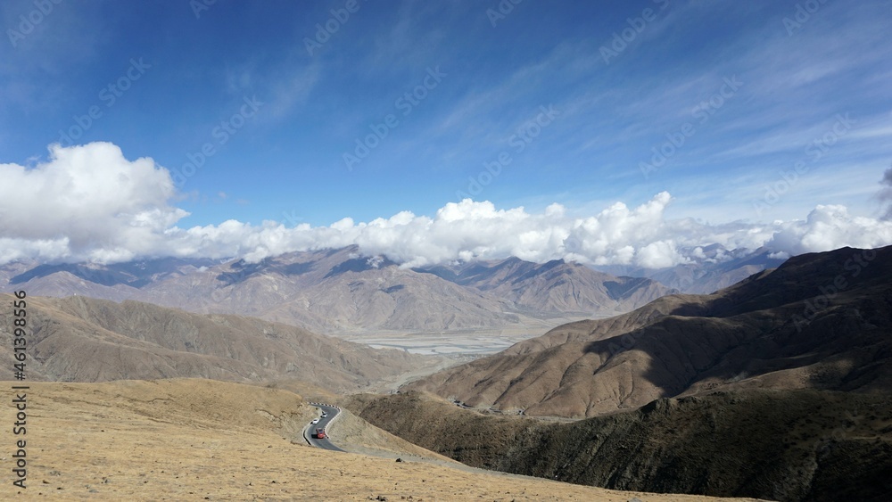 Beautiful Blue Sky Mountain Rock Landscape in Tibet