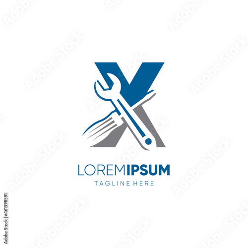 Letter X Screwdriver and Wrench Logo Design Vector Icon Graphic Emblem Illustration Background Template