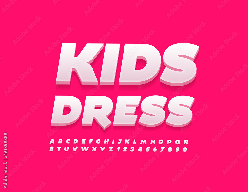 Fototapeta premium Vector cute logo Kids Dress. Artistic 3D Font. White creative Alphabet Letters and Numbers set