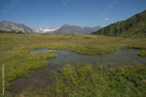 Green slope of mountains in Chamonix in Haute Savoie in France photo