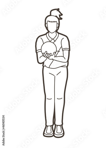 Female Player Bowling Sport Bowler Action Cartoon Graphic Vector