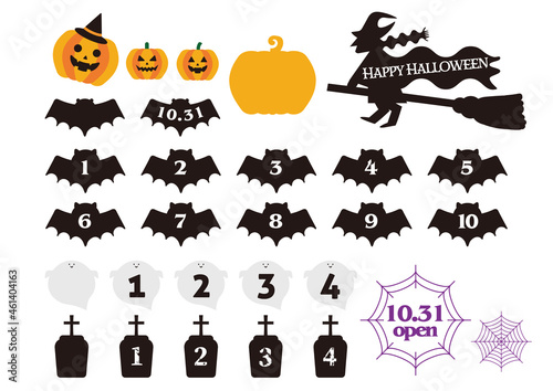 ハロウィンの見出し、数字のイラストセット