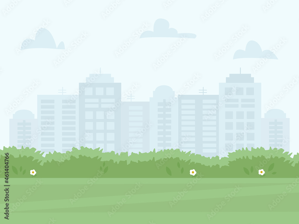 Nature scene with cityscape background. Daytime park