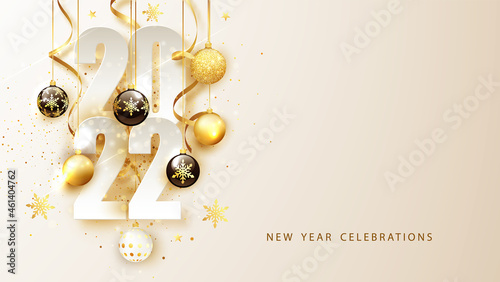 2022 Happy New Year background. Banner with numbers date 2022. Vector illustration