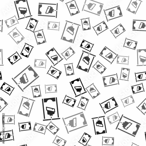 Black Guillotine medieval execution icon isolated seamless pattern on white background. Vector