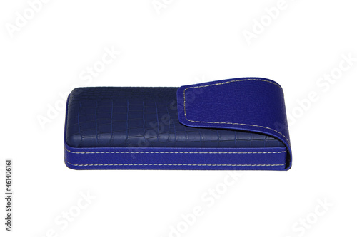 Men's eyeglass case, on an isolated white background, blue color 
