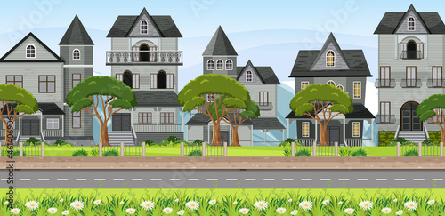 Scene with many colonial buildings at daytime