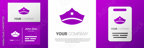 Logotype Police cap with cockade icon isolated on white background. Police hat sign. Logo design template element. Vector