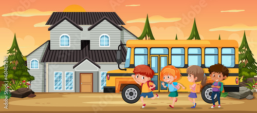 Children going to school by bus