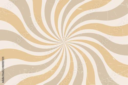 Grunge retro spiral background in pastel colors. Abstract twisted retro background with color rays. Beige Vintage background.
