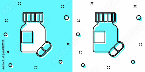 Black line Sedative pills icon isolated on green and white background. Random dynamic shapes. Vector
