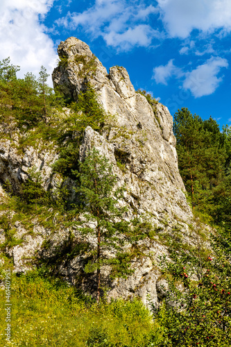 Monk limestone rock massif known as Mnich in Kobylanska Valley within Jura Krakowsko-Czestochowska upland near Cracow in Lesser Poland