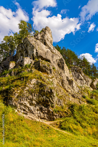 Monk limestone rock massif known as Mnich in Kobylanska Valley within Jura Krakowsko-Czestochowska upland near Cracow in Lesser Poland photo