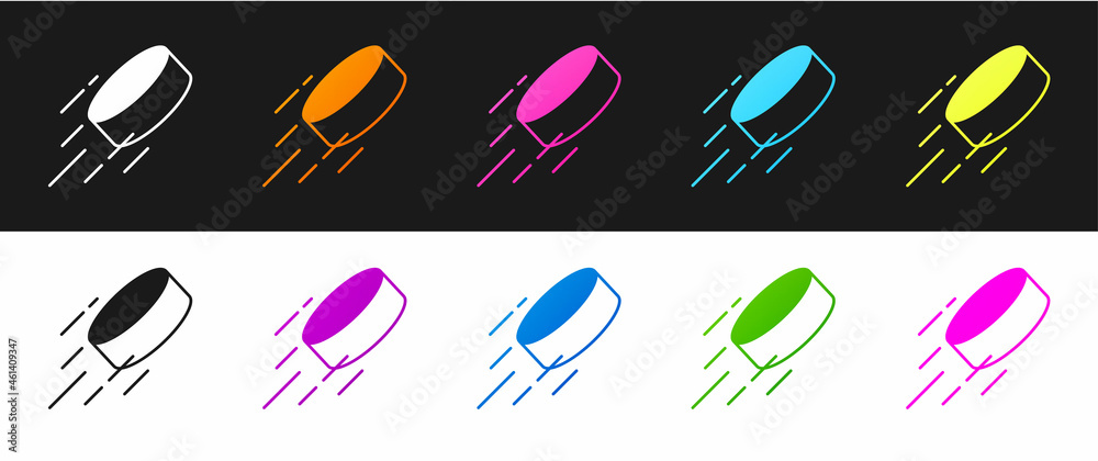 Set Hockey puck icon isolated on black and white background. Vector Set Hockey puck icon isolated on black and white background. Vector