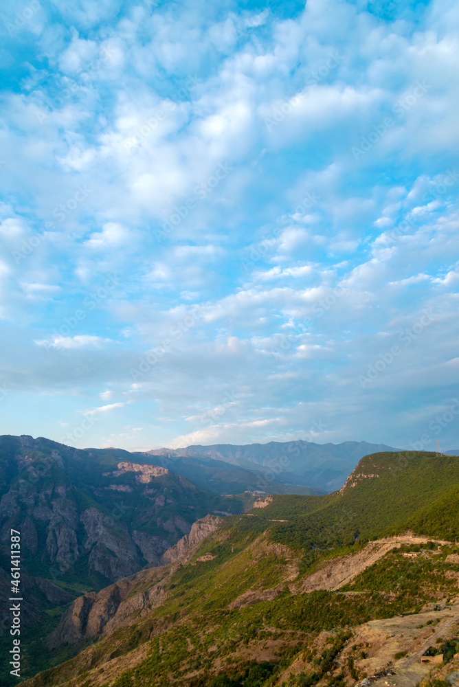 A beautiful dawn over the mountains in Tatev