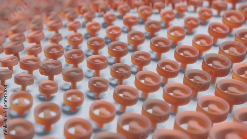 Abstract 3D Render Illustration  Background design with Colorfull Orange Buttons.