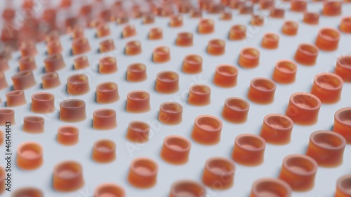 Abstract 3D Render Illustration  Background design with Colorfull Orange Buttons.