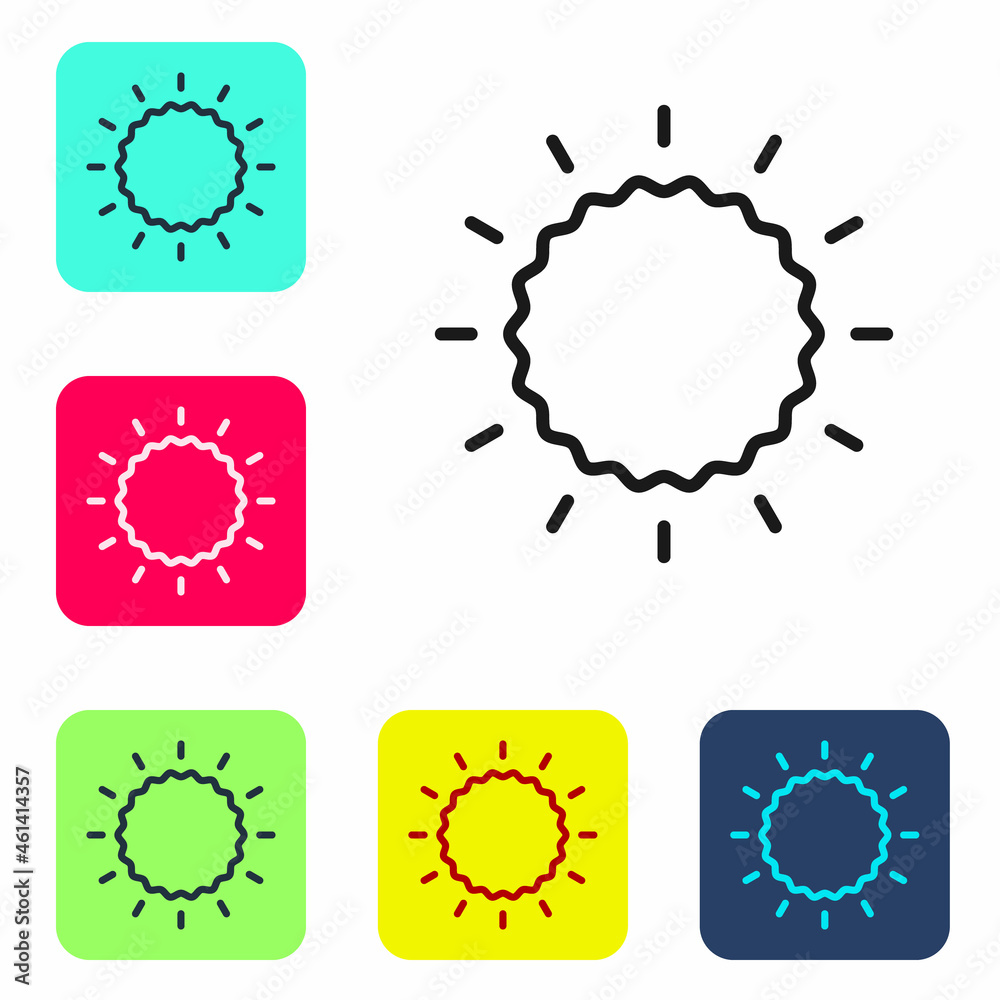 Black line Sun icon isolated on white background. Set icons in color square buttons. Vector Black line Sun icon isolated on white background. Set icons in color square buttons. Vector