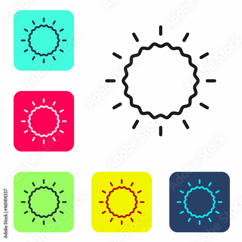 Black line Sun icon isolated on white background. Set icons in color square buttons. Vector