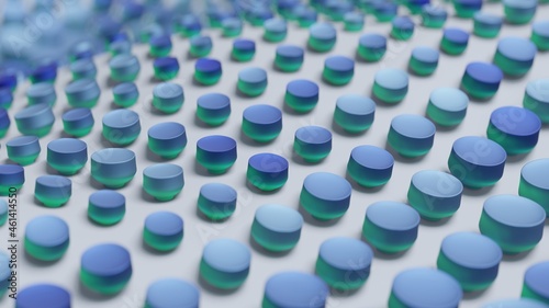 Abstract 3D Render Illustration  Background design with Colorfull Blue Buttons.