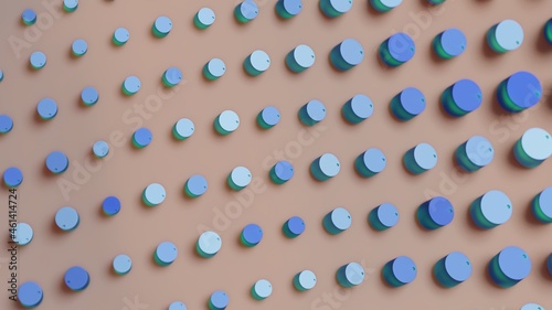 Abstract 3D Render Illustration  Background design with Colorfull Blue Buttons.