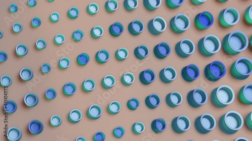 Abstract 3D Render Illustration  Background design with Colorfull Blue Buttons.