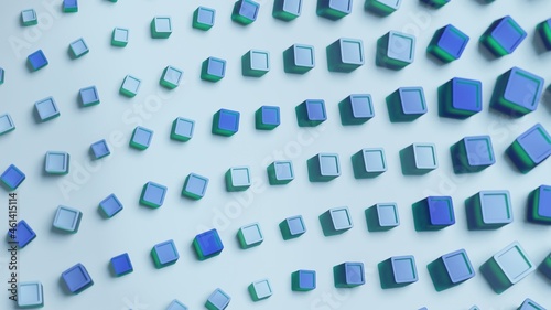 Abstract 3D Render Illustration  Background design with Colorfull Blue Buttons.
