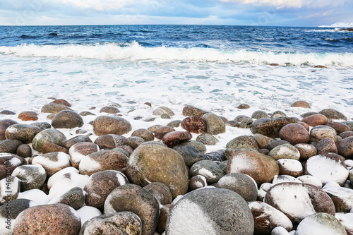 beautiful north sea in winter. landscape of the winter sea. coast of the arctic ocean in winter.