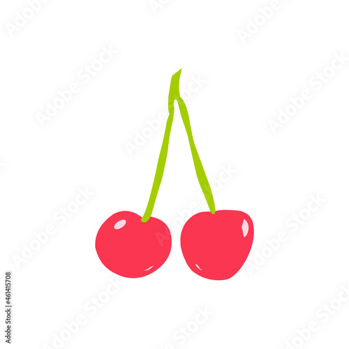 vector cherry in flat graphics on a white background, simple illustration of cherries and berries