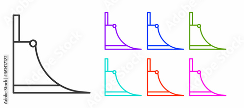 Black line Skate park icon isolated on white background. Set of ramp, roller, stairs for a skatepark. Extreme sport. Set icons colorful. Vector