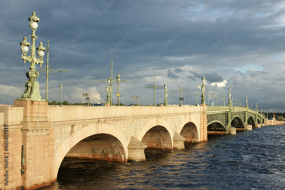 Russia. Saint-Petersburg. View of the Neva River. Trinity Bridge.