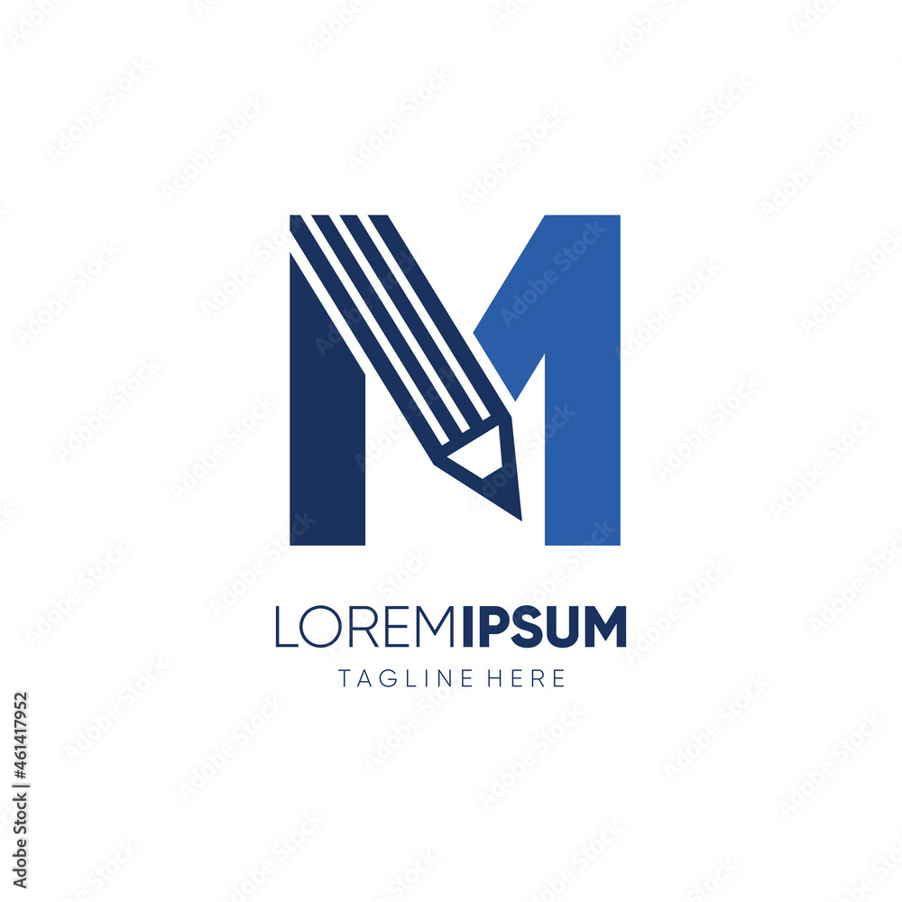 Letter M Pencil Logo Design Vector Icon Graphic Emblem Illustration Background Template Letter M Pencil Logo Design Vector Icon Graphic Emblem Illustration Background Template