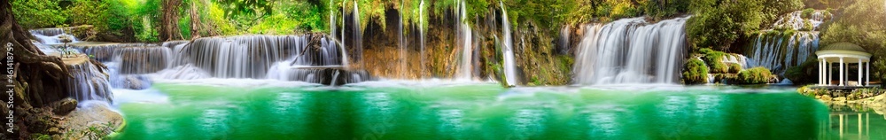 panorama of waterfalls and water