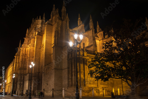 the gothic cathedral of Seville in the night