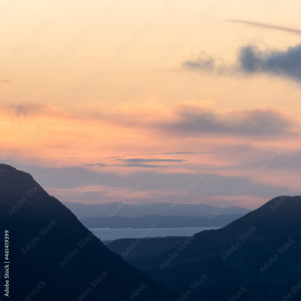 Sunset looking over Buttermere water in the Lake district National Park, England