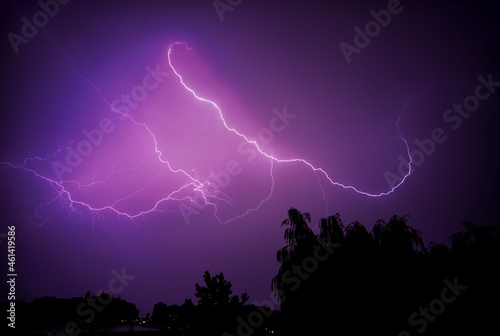 Lightning strike, thunderstorm, evening sky