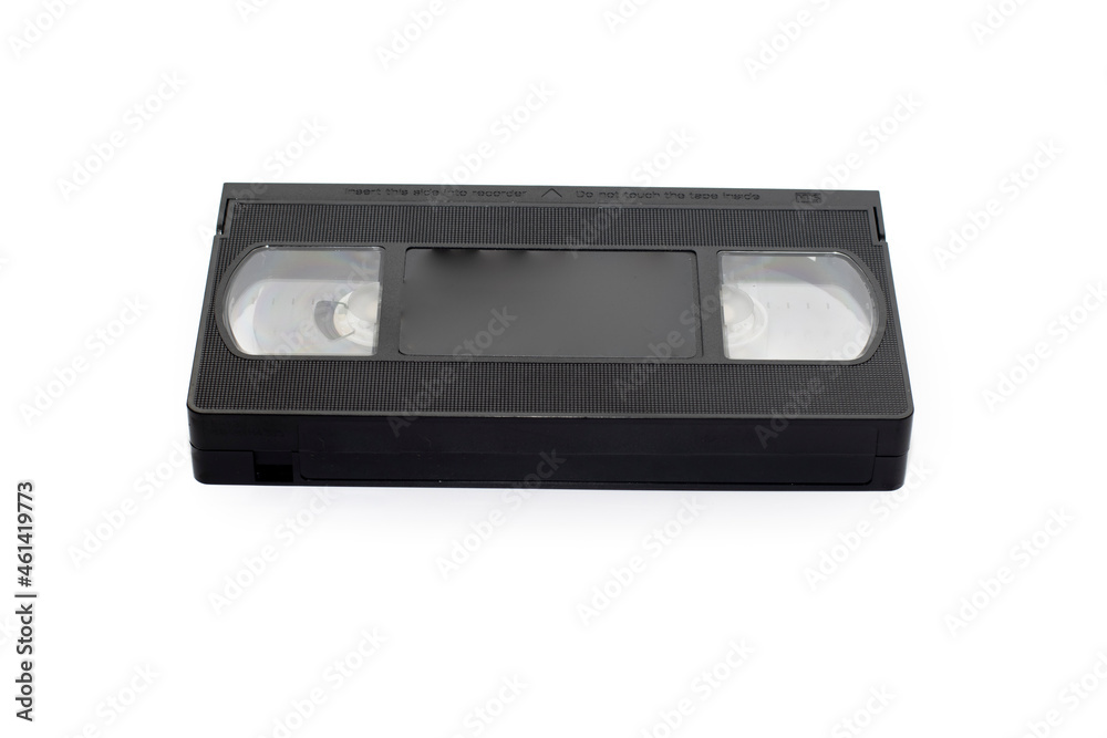 A VHS video cassette with logos/trademarks removed.Isolated on white background.Retro concept.