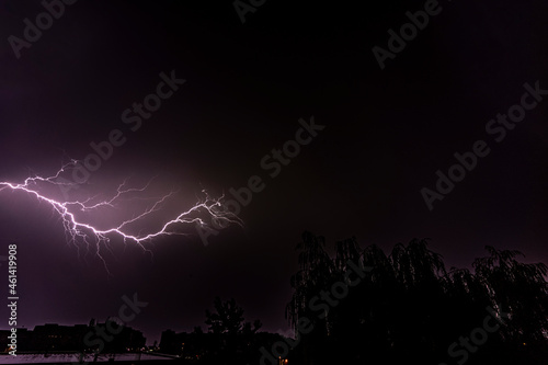 Lightning strike, thunderstorm, evening sky
