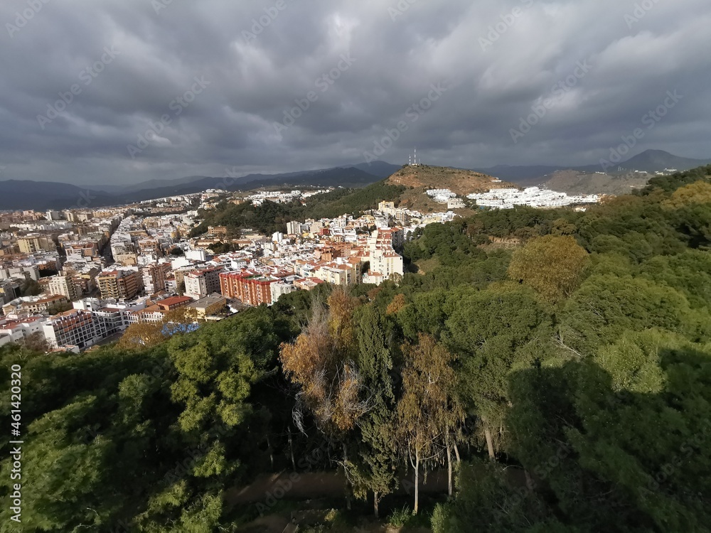 High angle view of Malaga City from Gibralfaro Castle