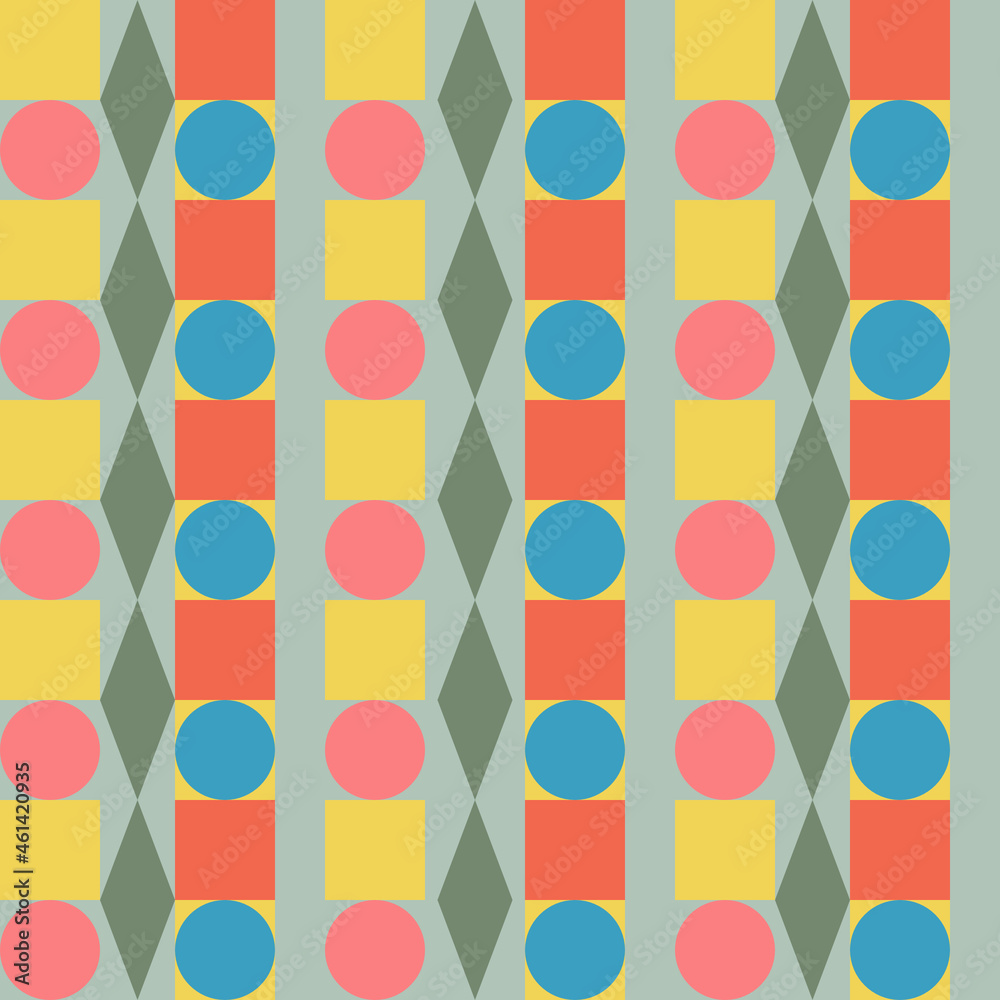 Seamless vertical pattern of geometric shapes on a light background for textiles. Seamless vertical pattern of geometric shapes on a light background for textiles.