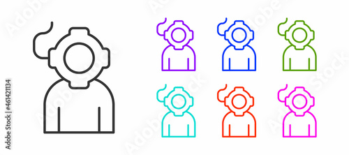 Black line Aqualung icon isolated on white background. Diving helmet. Diving underwater equipment. Set icons colorful. Vector