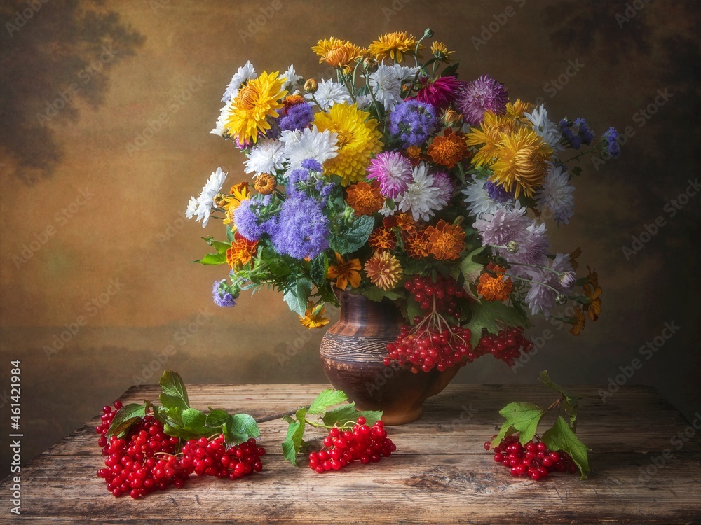 Fototapeta premium Still life with splendid bouquet of garden flowers
