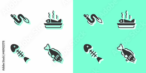 Set Fish, Eel fish, skeleton and Served a plate icon. Vector © Kostiantyn