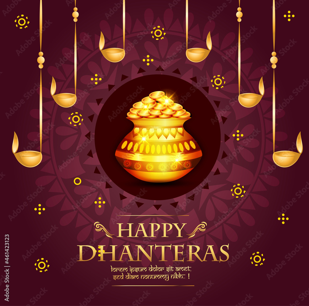 Abstract, banner or poster for Dhanteras Gold coin in pot for Dhanteras