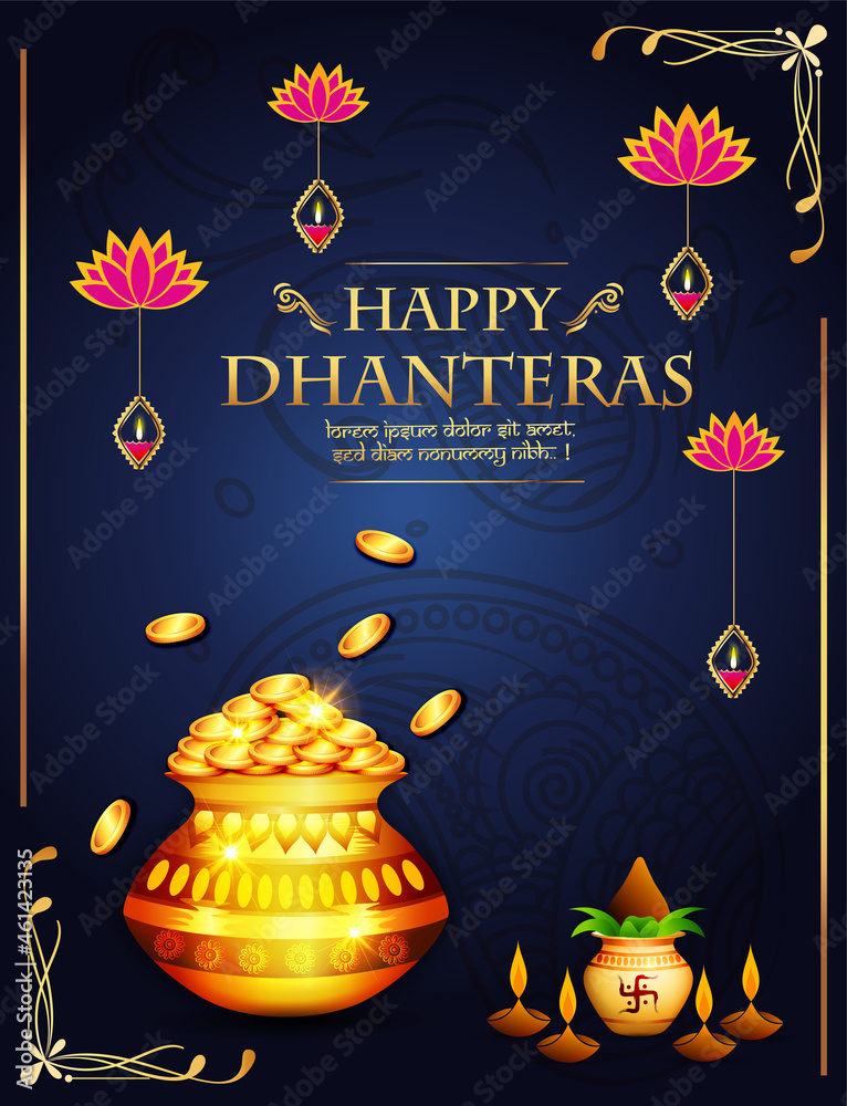 Abstract, banner or poster for Dhanteras Gold coin in pot for Dhanteras