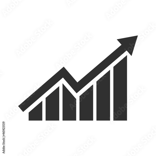 Growing bar graph icon in black on a white background. A symbol of success, profit and career growth