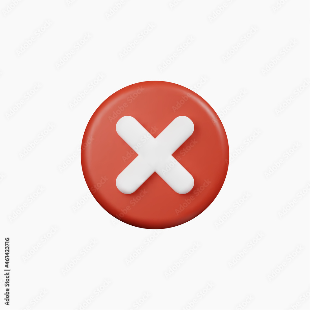3D render rejection cross icon isolated on white background vector illustration. Error or fail concept. 3D render rejection cross icon isolated on white background vector illustration. Error or fail concept.