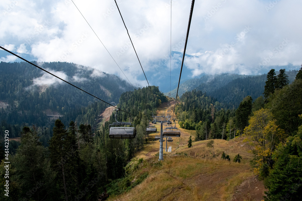 Cable car high in the mountains